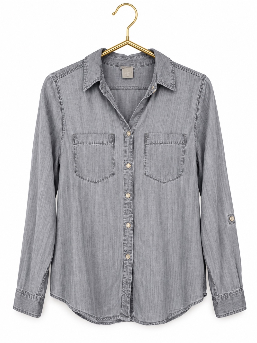 Chico's Gray Tencel Lyocell Chambray Button-Up Shirt - Size 0 (US Small - Picture 3 of 6